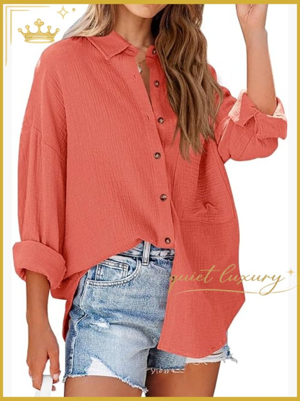 Women's Long Sleeve Button Down Blouse with Pocket